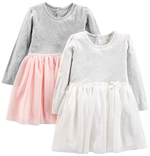 Simple Joys by Carter's 2-Pack Long-Sleeve Dress Set with Tulle Vestido informal, Pink/Gray, 4T,