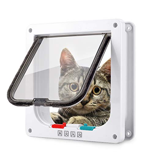 Smilelove - Puerta de solapa para gato con 4 vías de bloqueo, tamaño exterior grande 23,5 cm x 25,2 cm x 5,5 cm (ancho x alto x profundidad), tamaño interior: 18 cm x 19 cm ,