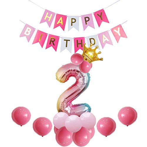 SNOWZAN Globo de 2º cumpleaños rosa para niña, 2 años, Happy Birthday 2, globos con el número 2, color rosa gigante, para decoración de cumpleaños 2 años, para niños y números