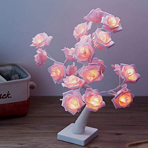 spier Luz LED de color rosa cálido, lámpara de escritorio con forma de rosas, 24 ledes, funciona con pilas, luz decorativa para salón o dormitorio