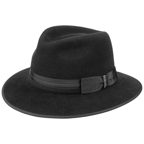 Stetson Sombrero de Fieltro Pelo Stuart Hombre - con Banda Grosgrain otoño/Invierno - 57 cm Negro