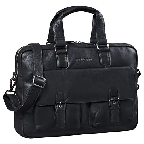 STILORD 'Alonso' Maletín Portátil 15.6 Pulgadas Cuero Bolsa de Negocios para Trabajo de Hombres y Mujeres Bolso Bandolera de Piel, Color:Negro