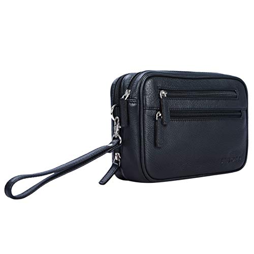 STILORD 'Nero' Bolso Mano Piel Vintage Cartera Hombre Elegante Neceser Bolsa Viaje pequeña de auténtico Cuero, Color:Negro