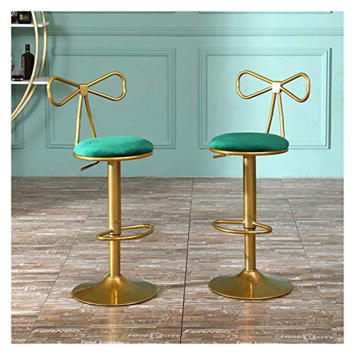 Stool 2 Bar Bigro Bar Taburete, Taburete Giratorio con Altura de Arco Ajustable, Taburete de Terciopelo con Base de Metal, Verde