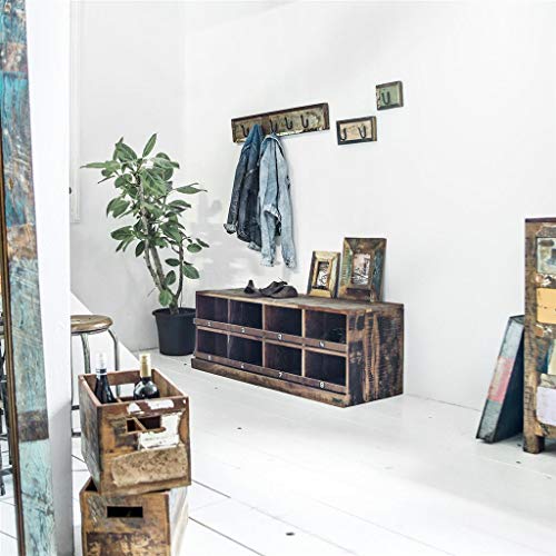 STUFF Loft Zapatero y banco vintage de madera reciclada – Colección Factory Medidas: 45 cm x 40 cm x 120 cm (alto x profundidad x ancho)