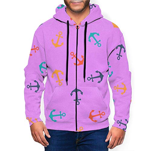 Sudadera con capucha para hombre con patrón de anclajes coloridos (4) con capucha impresa en 3D y cremallera