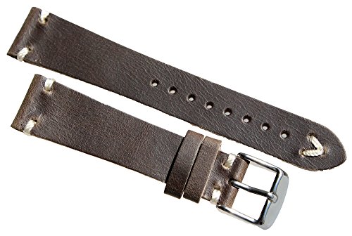 Sulla - Correa de reloj de pulsera para hombre, 22 mm, piel vintage, con costuras blancas, color marrón BS