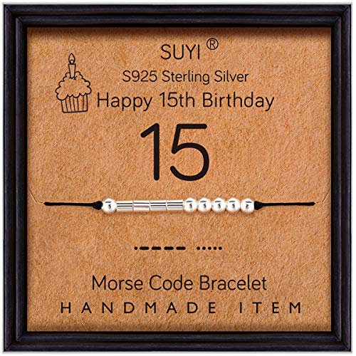 Suyi 15 Regalos De Cumpleaños para Niñas Pulsera Código Morse Pulsera De Plata Esterlina Joyas De Cumpleaños Regalos De 15 Años Ppara Ella 15