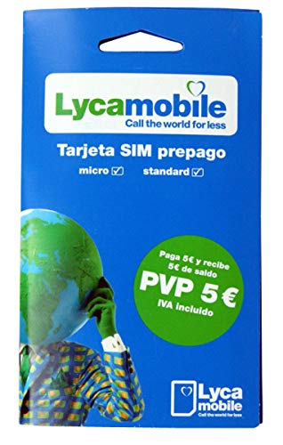 Tarjeta SIM Lycamobile - 5€ de saldo - llamadas nacionales e internacionales - Internet móvil - cobertura Movistar - REQUIERE IDENTIFICACIÓN (DNI, NIE O PASAPORTE)