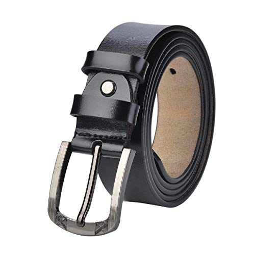 TEAMMAO Cinturón Mujer 110CM-180CM Piel Cuero Cinturón de Gran Tamaño Hebilla de Aleación Moda de Negocios 35mm de Ancho Mujer Cinturones Jeans Cinturón.(110CM, Negro)
