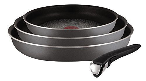 Tefal Ingenio Essential - Juego de 3 Piezas Aluminio con Mango Extraíble, Sartenes de 20, 24 y 26 cm Aptas para Horno + 1 Mango Intercambiable, Antiadherente PowerGlide