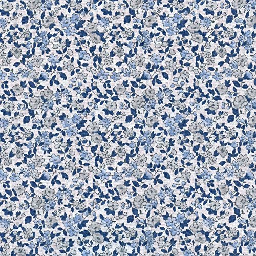 Tela de algodón estampada - La fleur de la liberté - tela floral - flores grises y azules sobre un fondo blanco - 100% algodón suave | ancho: 160 cm (por metro lineal)*