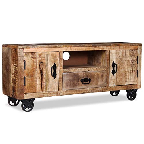 Tidyard Mesa para TV con 4 Ruedas Mueble TV Salón Mesa Televisión Mueble Comedor Soporte de TV Auxiliar Unidad Base Aparador Estilo Industrial y Retro Madera Maciza de Mango Rugosa 120x30x50cm Tidyard Mesa para TV con 4 Ruedas Mueble TV Salón Mesa Televisión Mueble Comedor Soporte de TV Auxiliar Unidad Base Aparador Estilo Industrial y Retro Madera Maciza de Mango Rugosa 120x30x50cm