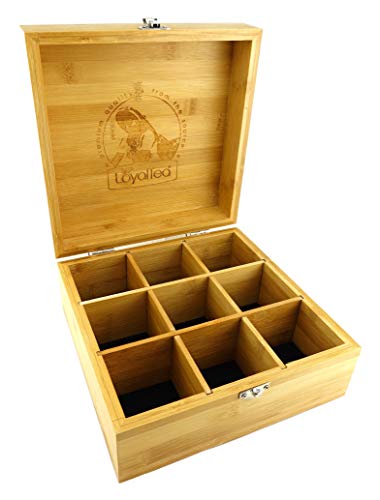 TigerTie - Caja de té decorativa de bambú con 9 compartimentos y cierre de metal