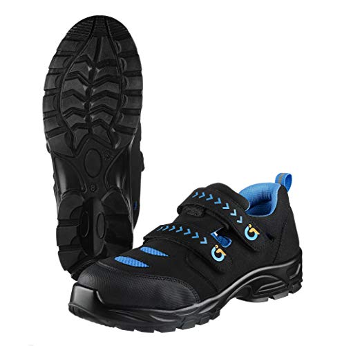 TMG® - Zapatos de trabajo antideslizantes para hombre S1P, cierre de velcro, talla 38-47, zapatos de seguridad para hombres con puntera de composite, clase de protección S1P, color Azul, talla 45 EU