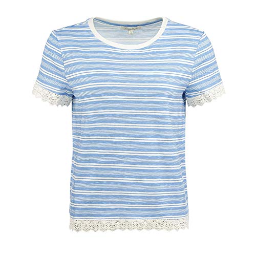 TOM TAILOR Denim Häkelborten Camiseta, 21369/Str Azul Claro Blanco, S para Mujer