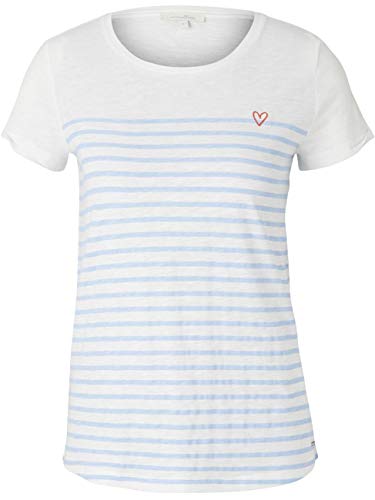 TOM TAILOR Denim Streifenprint Camiseta, Rayas Azules y Blancas, S para Mujer