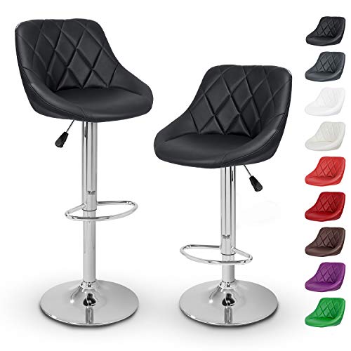 TRESKO® 2 x Taburetes de Bar, Disponible en 11, tapizado Confortable, Acabado de Cromo, Giratorio en 360°, Regulable en Altura de 60,0-80,0 cm, con reposapiés (Negro) TRESKO® 2 x Taburetes de Bar, Disponible en 11, tapizado Confortable, Acabado de Cromo, Giratorio en 360°, Regulable en Altura de 60,0-80,0 cm, con reposapiés (Negro)