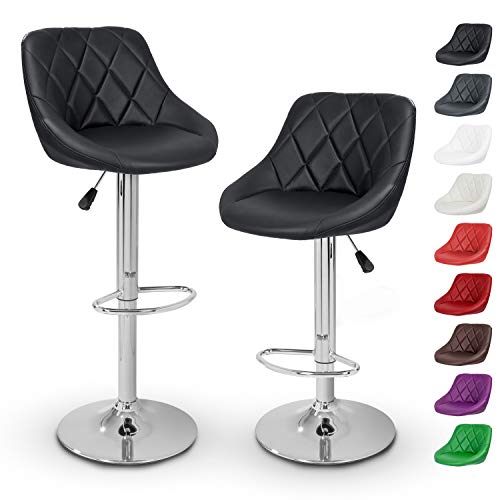 TRESKO® 2 x Taburetes de Bar, Disponible en 11, tapizado Confortable, Acabado de Cromo, Giratorio en 360°, Regulable en Altura de 60,0-80,0 cm, con reposapiés (Negro)