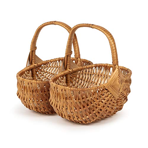 TYSK Design Juego de 2 cestas clásicas para niños (tamaño y forma a elegir), cesta para flores, cesta de Pascua, cesta de la compra de niños, cesta de mimbre trenzado