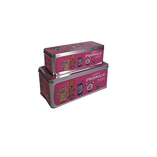 udc CMP – Lote de 2 cajas de farmacia de metal – Color rosa – 1 pequeño (24 x 9 x 8 cm) – 1 grande (27,4 x 12,3 x 11,5 cm)