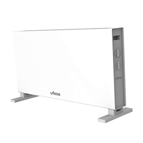 Ufesa CU2000T - Convector 2000W, 2 Niveles de Temperatura, Función Turbo, Termostato Regulable, Sistema Seguridad Antivuelco, Protección Sobrecalentamiento, Blanco