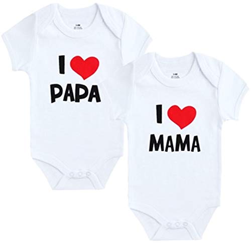 Unbekannt Pack de 2 bodis para bebé con texto "I Mama & I Papa", tallas 0-3/3-6/6-9 meses a elegir Blanco 3-6 Meses
