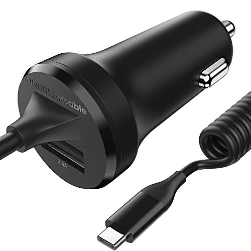 UNBREAKcable Cargador USB-C para Coche - Puerto USB Extra Adaptador para Cargador de Coche Cable de Carga Incorporado Tipo C para Samsung S10 S10e S9 S8, Huawei P30 P20, Google Pixel, tabletas UNBREAKcable Cargador USB-C para Coche - Puerto USB Extra Adaptador para Cargador de Coche Cable de Carga Incorporado Tipo C para Samsung S10 S10e S9 S8, Huawei P30 P20, Google Pixel, tabletas