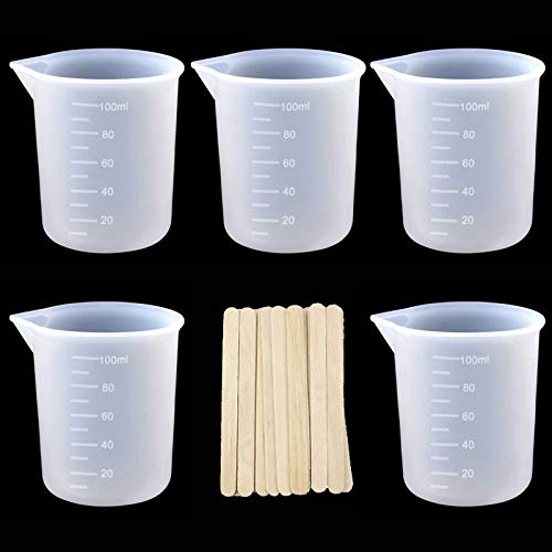 Vasos Medidores de Silicona, 5pcs Vasos de Silicona de 100 ml para Resina, Con 20 palos, Vaso Medidor Reutilizable Antiadherentes, Vasos Medidores de Silicona para manualidades,resina epoxi,moldes Vasos Medidores de Silicona, 5pcs Vasos de Silicona de 100 ml para Resina, Con 20 palos, Vaso Medidor Reutilizable Antiadherentes, Vasos Medidores de Silicona para manualidades,resina epoxi,moldes
