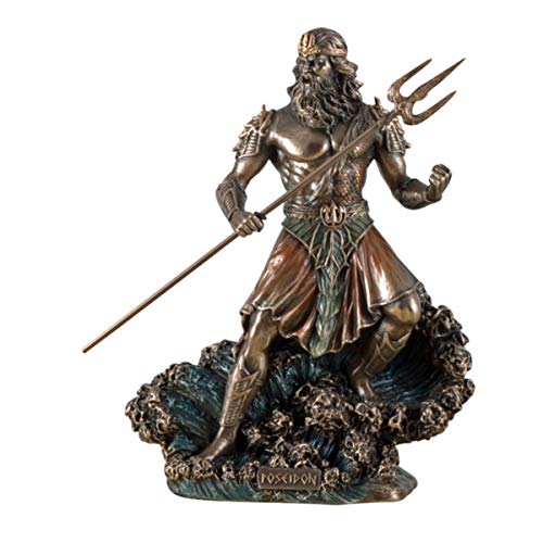 Veronese - Figura de Dios del mar Poseidón con tridente en onda, color bronce
