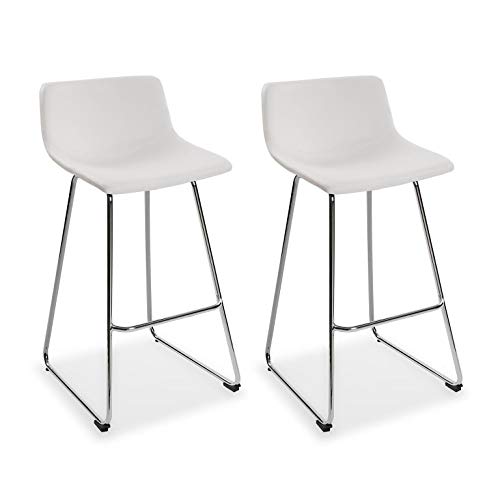 Versa 21330015 Set 2 Taburetes de Bar Plymouth Color Blanco con Asiento Fijo de Polipiel y Patas de Metal en Color Plateado 92 x 43 x 48 cm Versa 21330015 Set 2 Taburetes de Bar Plymouth Color Blanco con Asiento Fijo de Polipiel y Patas de Metal en Color Plateado 92 x 43 x 48 cm