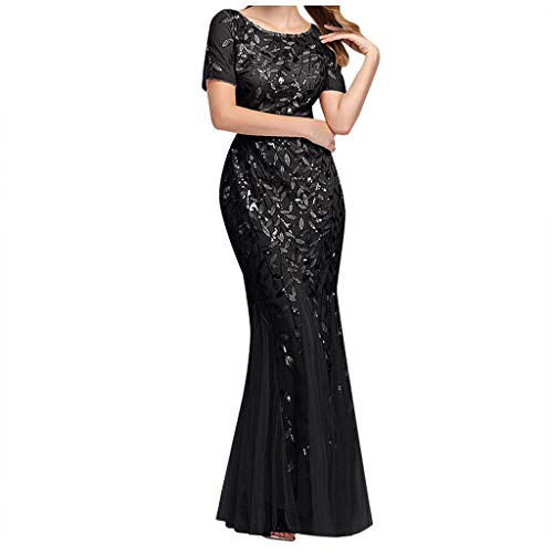 Vestido De Noche Da Fiesta, Vestido Elegante Para Boda Con Cuello Redondo y Manga Corta De Gasa Con Cuentas Para Mujer Vestido De Noche Da Fiesta, Vestido Elegante Para Boda Con Cuello Redondo y Manga Corta De Gasa Con Cuentas Para Mujer