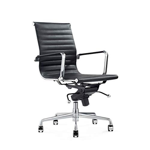Vivol Silla de escritorio de diseño, silla de oficina ergonómica de piel, 120 kg, giratoria, con ruedas y reposabrazos, color negro