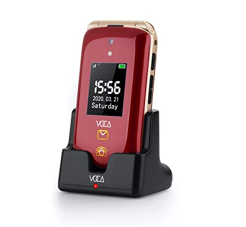 VOCA teléfono Celular V533 3G abrió, Pantalla Dual con el botón Grande y Pantalla, Texto predictivo, botón de SOS, la prótesis de oído Compatible, fácil de Usar, para Jubilados, Rojo dorado
