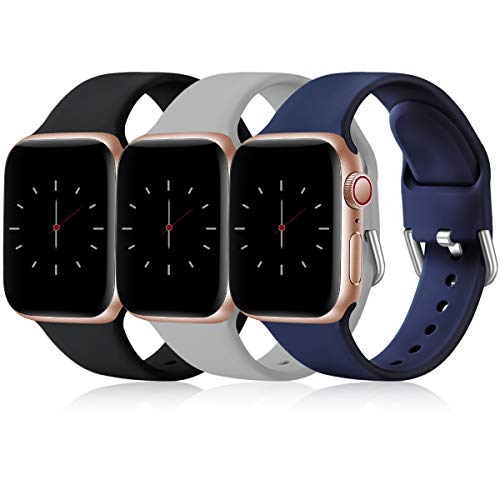 Wepro 3 Pack Correas Compatible con Apple Watch Correa 38mm 42mm 40mm 44mm, Correa de Silicona Suave de Repuesto Compatible con iWatch Series 6, 5 4 3 2 1, SE, 38mm/40mm-S/M, Negro/Gris/Azul Wepro 3 Pack Correas Compatible con Apple Watch Correa 38mm 42mm 40mm 44mm, Correa de Silicona Suave de Repuesto Compatible con iWatch Series 6, 5 4 3 2 1, SE, 38mm/40mm-S/M, Negro/Gris/Azul