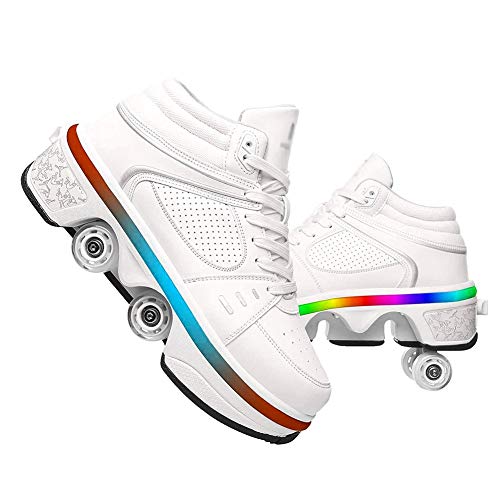 WJJ Patines Invisibles Patines De Hielo Zapatos De Polea LED Multifuncional Deformación Rodante Patinaje Quad Patinaje Deportes Al Aire Libre para Adultos Patines de Ruedas para niños