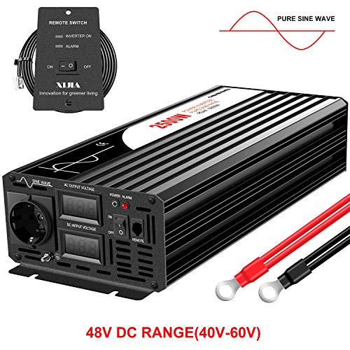 XIJIA 2500W (máximo 5000W) Onda sinusoidal Pura inversor de Corriente DC 48V a AC 230V 50Hz Solar conversor para Uso en casa Coche (DC48V (Rango 40V-60V) 2500W) XIJIA 2500W (máximo 5000W) Onda sinusoidal Pura inversor de Corriente DC 48V a AC 230V 50Hz Solar conversor para Uso en casa Coche (DC48V (Rango 40V-60V) 2500W)