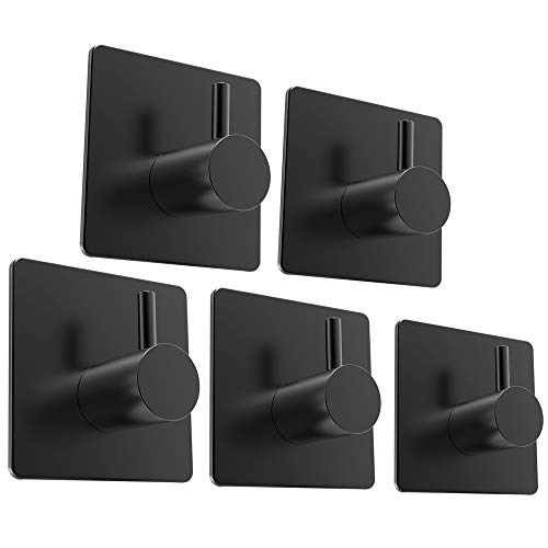 YIGII Ganchos Adhesivos para Pared 5 Piezas - Ganchos Toallas Gancho de Pared Baño Acero Inoxidable, Negro