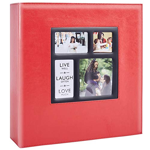 Ywlake Álbum de fotos de 10 x 15 cm, 500 fotos, vintage, piel grande, para bodas, familia, para insertar páginas negras para 500 fotos de bolsillo en color rojo