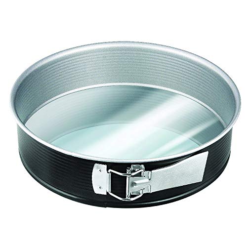 Zenker Molde bizcocho Desmontable 26cm Redondo con Base de Cristal y Antiadherente. Ca. 2850ml. 26x26x6,5cm, 1ud aro Acero con Revestimiento TeflonVidrio, Transparente, Gris Marengo y Plateado