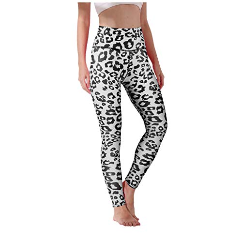 ZEZKT Pantalones de Yoga para Mujer Push Up Butt Lifter Pants Alta Cintura Estampado de Leopardo Pantalones Deportivos Leggings EláSticos Mallas de Deporte de Mujer (Blanco, S)