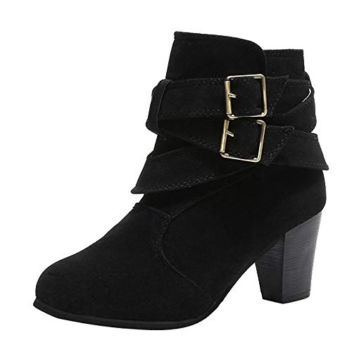 ZODOF Moda Mujer Invierno Botines Chelsea Tacón Alto Tobillo Botas Señoras Plataforma Zapatos Altos Talones Otoño Zapatos Fiesta Boda Sexy Rivet Hebilla Romano Botas Botines 34-42