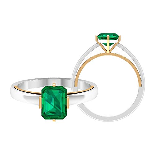1.75 CT anillo solitario de turmalina verde, anillo de dos tonos (turmalina verde de corte octágono 6x8), 14K Oro amarillo, Size:EU 53