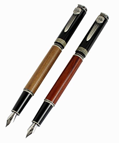 2 pcs Jinhao 8802 pluma de madera roja, estilo vintage barril de madera de color marrón con el antiguo diseño del clip espada de plata con la bolsa de la pluma y de regalo