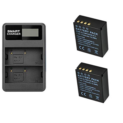 2 Piezas 1720mAh BLH-1 BLH1 Batería de la cámara con un Solo Cargador de batería para cámaras Digitales Olympus EM1 Mark II EM1-2 EM1 Mark 2 (2 pcs Battery with Charger)