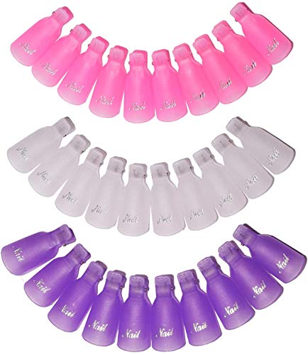 30 piezas de acrílico para uñas de los pies, arte de uñas, tapa con clip, removedor de esmalte de gel UV, herramienta de envoltura para uñas (color al azar)