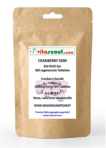 360 pastillas de Cranberry 5000 vegetarianas – mejor precio en red – arándanos – sin estearato magnético