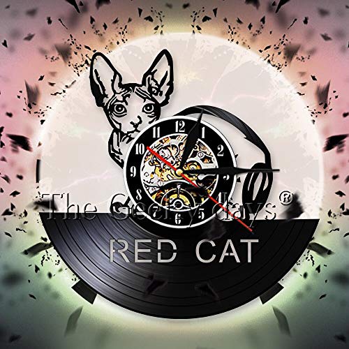 7 Colores Gato Rojo Silueta Sombra Reloj de Pared Kitty Animal Vinilo Disco Reloj de   Pared diseño decoración de Pared Reloj para el hogar Regalo para Amante de los Gatos