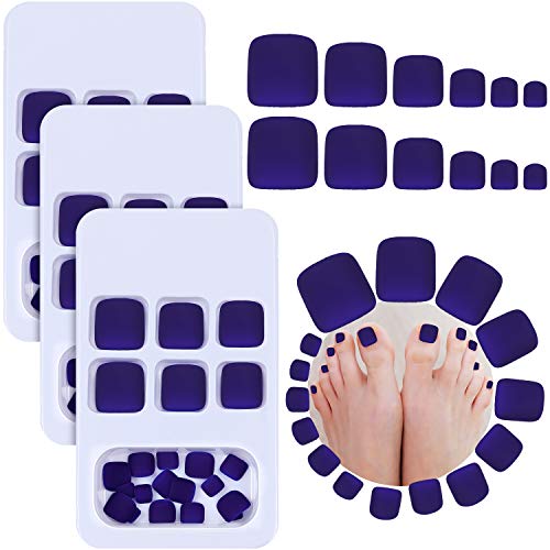 72 Pieces False Toe Nails Matte Short Square Fake Toenails Full Cover Glue On Fake Toe Nails for Women Girls Favors (Dark Blue)
