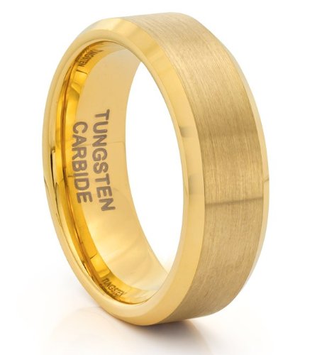 8 mm de carburo de tungsteno de los hombres anillo de bodas de oro cepillado (tamaños disponibles N - Z + 2)